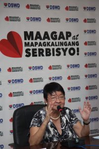 ​DSWD Sec. Judy M. Taguiwalo explains to media during the press conference this morning that the Department's public service is anchored on and guided by the principle of "serbisyong may malasakit at walang puwang sa katiwalian at pantay na ibinibigay ito sa tunay na mga nangangailangan" (compassionate service which has no room for corruption and is equally available to all those in need). The Secretary provided updates and answered questions on the following programs and issues: P1B free medicines or Libreng Gamot para sa Masa (LINGAP); Rice Subsidy for Pantawid Pamilya beneficiaries; provision of food assistance to the Kadamay members and other relocatees in Pandi, Bulacan; status of distribution of P5,000 Cash Assistance for Typhoon Yolanda survivors; preparations for the "BIG" one or possible earthquake; and assistance to Sabah Deportees​; and, Kamustahan campaign with Pantawid Pamilya beneficiaries​.