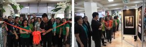 Department of Social Welfare and Development (DSWD) Secretary Judy M. Taguiwalo (right) and Protective Services Bureau (PSB) Division Chief for Community-Based  Jesusa Cabilao cut the ribbon for the launch of the photo exhibit  at the DSWD Central Office that shows the different acts of violence against women.  Sec. Taguiwalo, together with a number of DSWD staff, views the pictures displayed on the photo gallery that show the different kinds of abuse against women.  