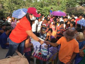 Dignity kits from the Department of Social Welfare and Development (DSWD) are being distributed to evacuees staying at Anoling Elementary School in the Municipality of Camalig, Albay.