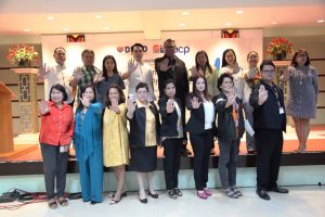 DSWD Officials and representatives of the Inter-Agency Council Against Child Pornography (IACACP) pose with the symbolic hand gesture,'Stop Child Porn', to reinforce their commitment to protect Filipino children from cyber pornography during the Launching of Safer Internet Day Children PH at DSWD Central Office on February 13.