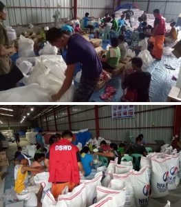 Volunteers from San Juan and San Fernando City, La Union help in the repacking of food packs at the DSWD warehouse in Biday, San Fernando City, La Union.
