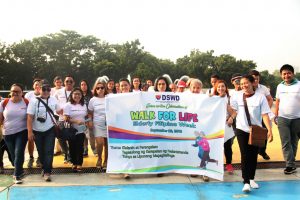 Participants from DSWD Central Office and Field Office NCR, together with some residents from GRACES, a residential facility for older persons managed by the Department, join the Walk for Life, ushering in the week-long celebration of Elderly Filipino Week.