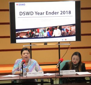 Department of Social Welfare and Development Undersecretary Florita R. Villar (left) responds to queries from media persons during the Department's year-end press conference held at the Central Office today.  Assistant Secretary Glenda D. Relova (right), who serves as the Department's spokesperson, discusses DSWD's efforts in addressing the concerns of streetchildren and indigenous people who proliferate in the major thoroughfares of Metro Manila during the Yuletide Season.