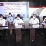 Department of Social Welfare and Development (DSWD) Secretary Rolando Joselito D. Bautista (2nd from left), Korean Ambassador to the Philippines HAN Dong-man (2nd from right), DSWD Undersecretary for Disaster Response Management Group Felicisimo Budiongan (left), and Korea International Cooperation Agency (KOICA) Philippines Deputy Director Hwang Jaesang (right) sign the deed of donation and acceptance for the rice donation from the Government of the Republic of Korea to support the relief efforts of the Department amid the COVID-19 crisis.