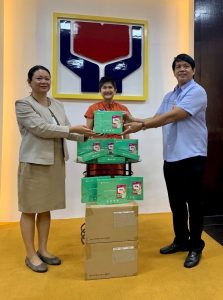 DSWD Secretary Rolando Joselito D. Bautista and Assistant Secretary for Specialized Programs Rhea B. Peñaflor (center) receive 17 educational tablets from Cherry Mobile Philippines Corporate Social Responsibility Manager Regin Anacay to support the education of DSWD Regional Rehabilitation Center for Youth residents. 