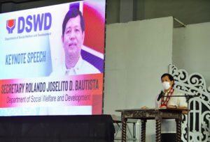 Department of Social Welfare and Development (DSWD) Secretary Rolando Joselito D. Bautista congratulates 200 graduating Pantawid Pamilyang Pilipino Program (4Ps) beneficiaries during the 2021 Regional Pugay ng Tagumpay in Tanauan, Leyte.