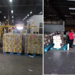 DSWD-National Resource and Logistics Management Bureau personnel loads the family food packs at the Cebu Pacific Cargo Warehouse in Manila.