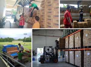 Staff of DSWD Field Offices prepare the Family Food Packs to be prepositioned at the local level.