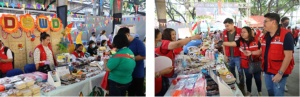 People lined up at the DSWD and other agencies’ booths to buy affordable products during the opening of the Kadiwa ng Pasko in Manila; Assistant Secretary Florentino Y. Loyola Jr., Assistant Secretary Elaine F. Fallarcuna, and Undersecretary Jerico Francis Javier check the products made by the residents of the DSWD centers and residential care facilities and SLP beneficiaries.