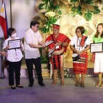 Representatives from Cordillera Administrative Region (CAR) receive distinction for their exemplary service to the community from (left to right) DSWD-Field Office CAR Regional Director Leo Quintilla, OIC-National Program Manager Ma. Consuelo Acosta, and Undersecretary for Operations Group Jerico Javier.