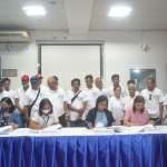 Representatives from Department of Social Welfare and Development, Department of Agriculture-Philippine Carabao Center (DA-PCC), Department of Trade and Industry (DTI), and the Commission on Population and Development (POPCOM) sign the Memorandum of Agreement (MOA) on the Expanded Gatasang Kalabaw Convergence Project, and the Joint Memorandum Circular (JMC) on KAIBIGAN Convergence Project