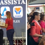 (Left photo) President Ferdinand R. Marcos Jr, together with Department of Social Welfare and Development (DSWD) Secretary Rex Gatchalian (left) and Camarines Sur Governor Luigi Villafuerte, distributes family food packs and financial assistance to some 1,000 shear line-affected fisherfolks in Region V on Thursday, March 16, 2023. (Right photo) Secretary Gatchalian joins the President as he visits the booths and stalls of different agencies showcasing their unique local products, during the opening of the Kadiwa ng Pangulo in Pili, Camarines Sur also on March 16.