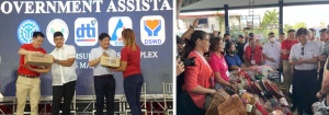 (Left photo) President Ferdinand R. Marcos Jr, together with Department of Social Welfare and Development (DSWD) Secretary Rex Gatchalian (left) and Camarines Sur Governor Luigi Villafuerte, distributes family food packs and financial assistance to some 1,000 shear line-affected fisherfolks in Region V on Thursday, March 16, 2023.  (Right photo) Secretary Gatchalian joins the President as he visits the booths and stalls of different agencies showcasing their unique local products, during the opening of the Kadiwa ng Pangulo in Pili, Camarines Sur also on March 16.
