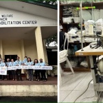 Left photo: DSWD Secretary Rex Gatchalian (in red shirt) with the personnel of the National Vocational Rehabilitation Center during his first visit to Centers and Residential Care Facilities of the Department. Right photo: Analyn Luyao, one of the persons with disabilities employed at the Rehabilitation Sheltered Workshop through its sheltered employment program.
