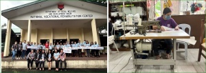 Left photo: DSWD Secretary Rex Gatchalian (in red shirt) with the personnel of the National Vocational Rehabilitation Center during his first visit to Centers and Residential Care Facilities of the Department. Right photo: Analyn Luyao, one of the persons with disabilities employed at the Rehabilitation Sheltered Workshop through its sheltered employment program.