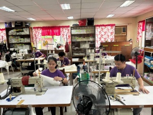 Some of the project workers at the Rehabilitation Sheltered Workshop who are assigned in garment products section.