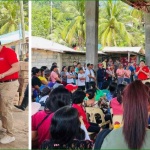 DSWD Secretary Rex Gatchalian leads the distribution of family food packs on Saturday, March 4, to the families affected by the oil spill brought by the sunken motor tanker Princess Empress in Oriental Mindoro.