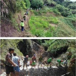 Workers and volunteers in Barangay Butbut, Tinglayan, Kalinga form a human chain in order to finish their slope protection project, which was funded through the Kapit Bisig Laban sa Kahirapan-Comprehensive and Integrated Delivery of Social Services (KALAHI-CIDSS) of the Department of Social Welfare and Development (DSWD).